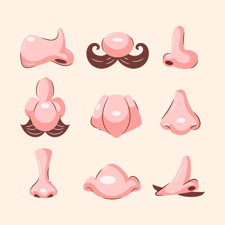 Vetor grátis ilustração de coleção de desenhos animados de nariz desenhada à mão