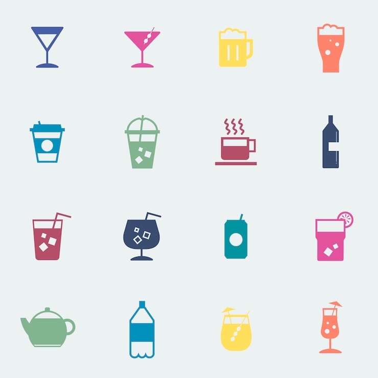 Vetor grátis ilustração de coleção de ícones de bebidas refrescantes