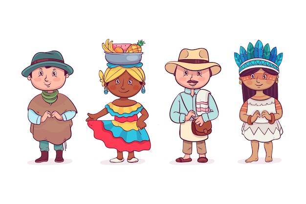 Vetor grátis ilustração de coleção de personagens colombianas desenhadas à mão