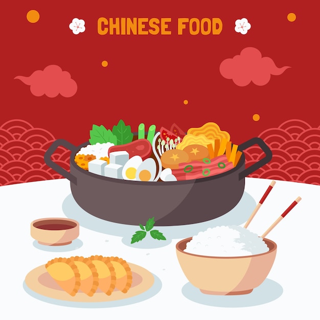 Vetor grátis ilustração de comida chinesa de design plano desenhado à mão