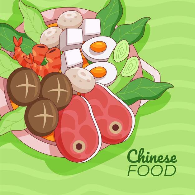 Ilustração de comida chinesa desenhada à mão