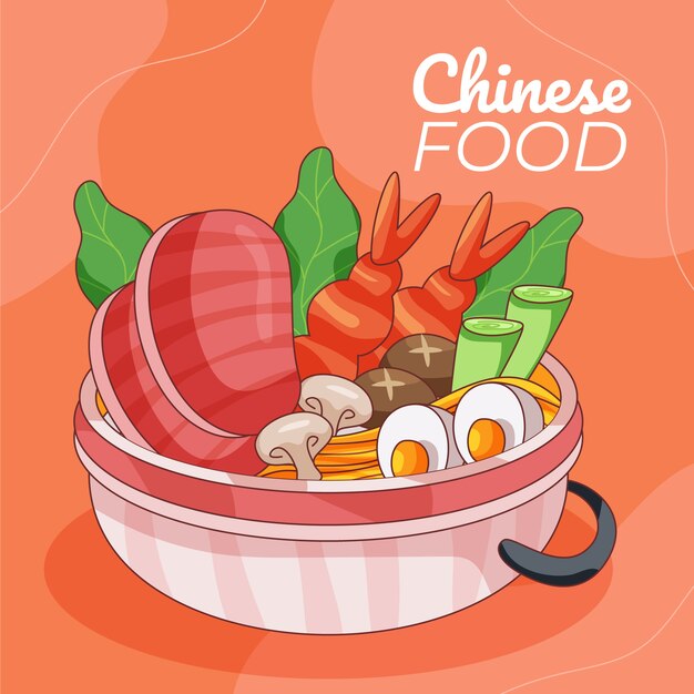 Ilustração de comida chinesa desenhada à mão