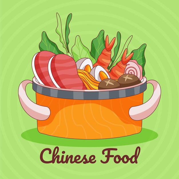 Ilustração de comida chinesa desenhada à mão