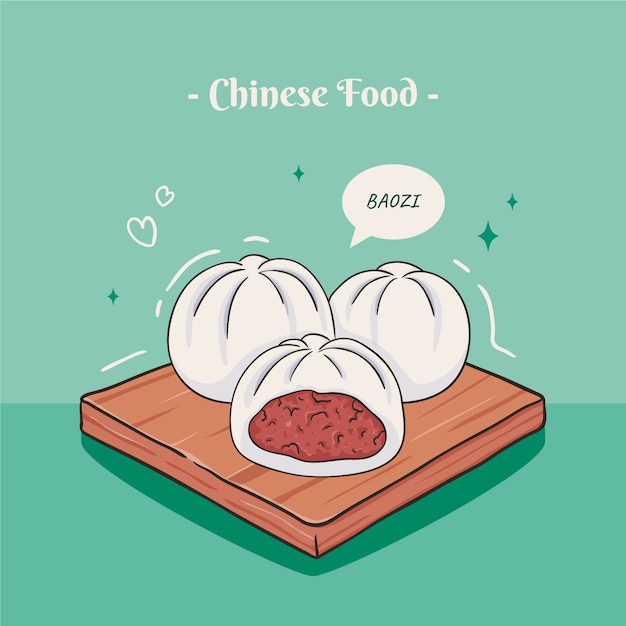 Ilustração de comida chinesa desenhada à mão