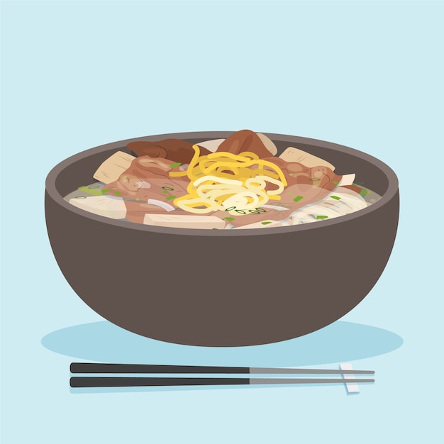 Ilustração de comida coreana de design plano desenhado à mão