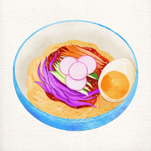 Ilustração de comida coreana em aquarela