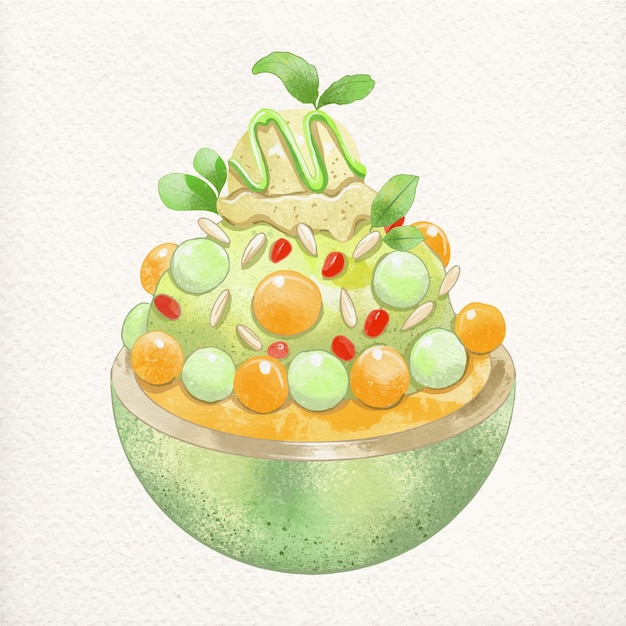 Ilustração de comida coreana em aquarela