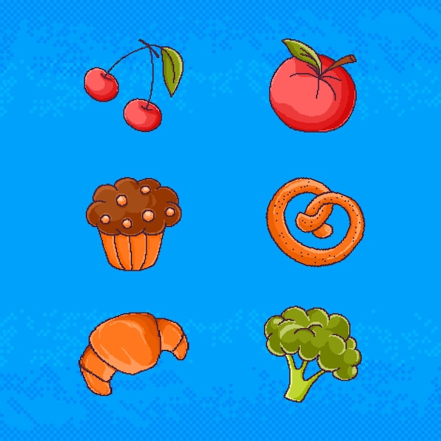 Ilustração de comida de pixel art de design plano