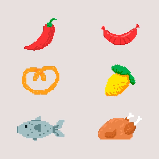 Vetor grátis ilustração de comida de pixel art de design plano