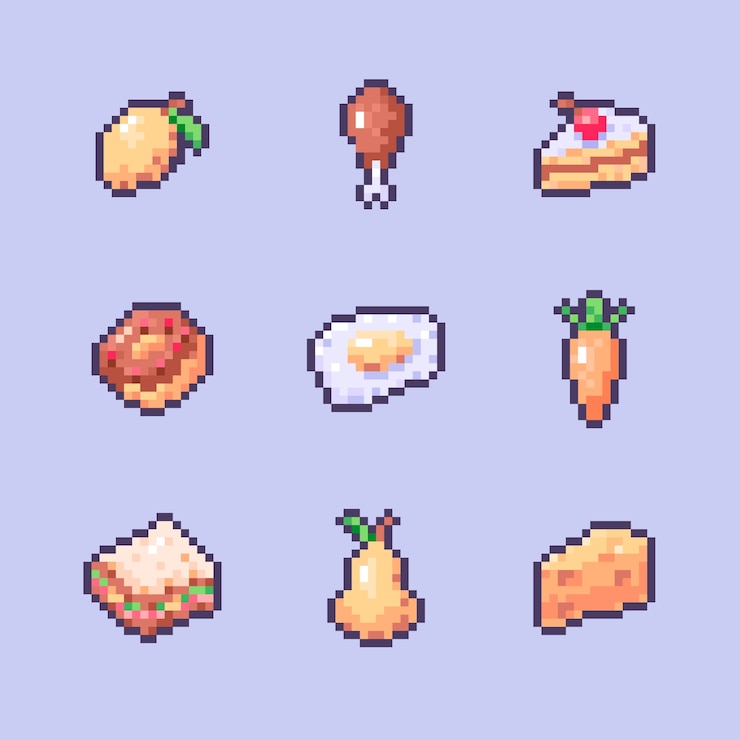 Vetor grátis ilustração de comida de pixel art de design plano