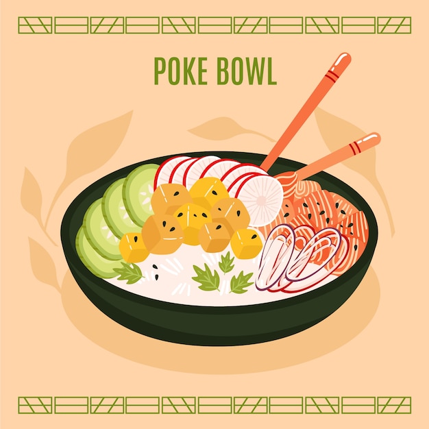 Ilustração de comida de puxão de design plano desenhado à mão