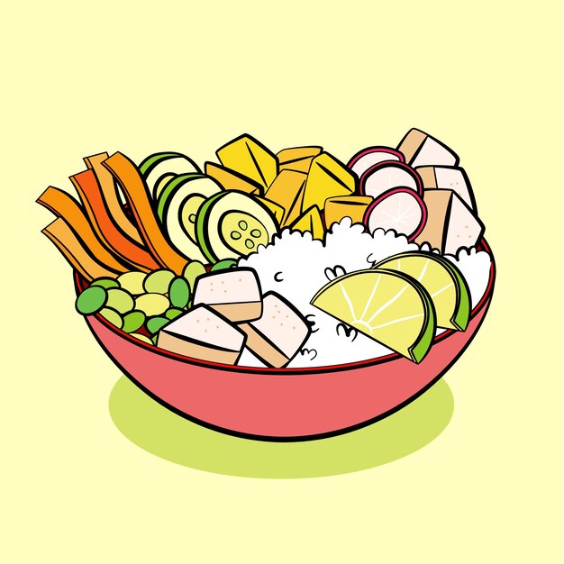 Ilustração de comida de tigela de puxão desenhada à mão
