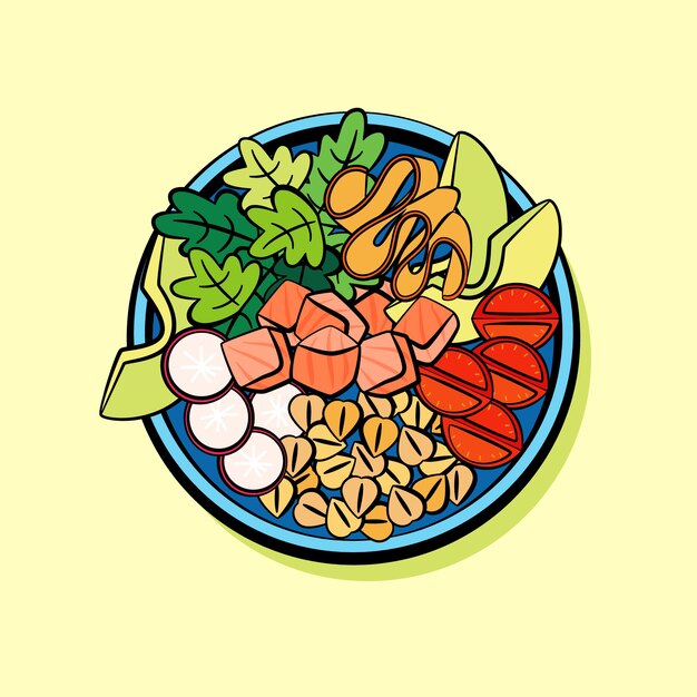 Ilustração de comida de tigela de puxão desenhada à mão