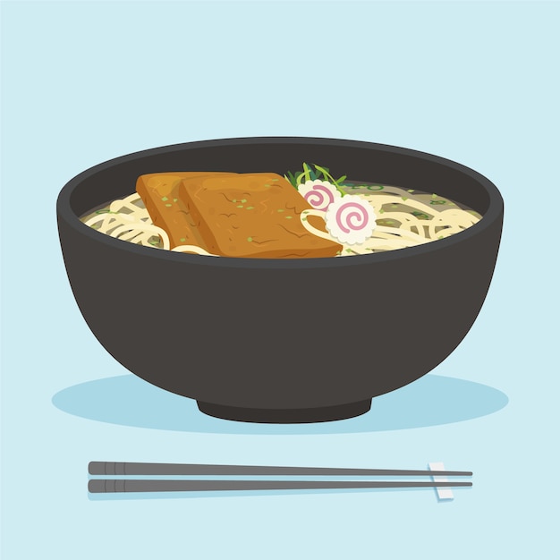 Ilustração de comida japonesa de design plano desenhado à mão