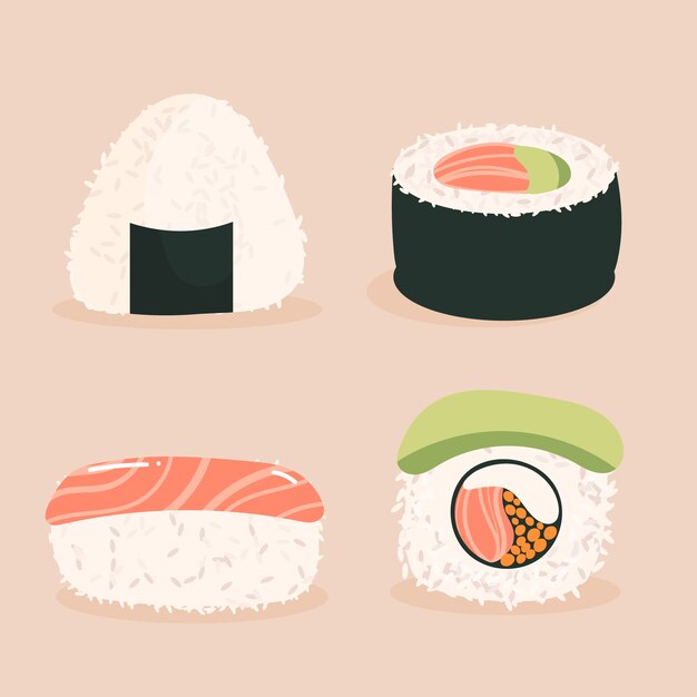 Ilustração de comida japonesa de design plano desenhado à mão