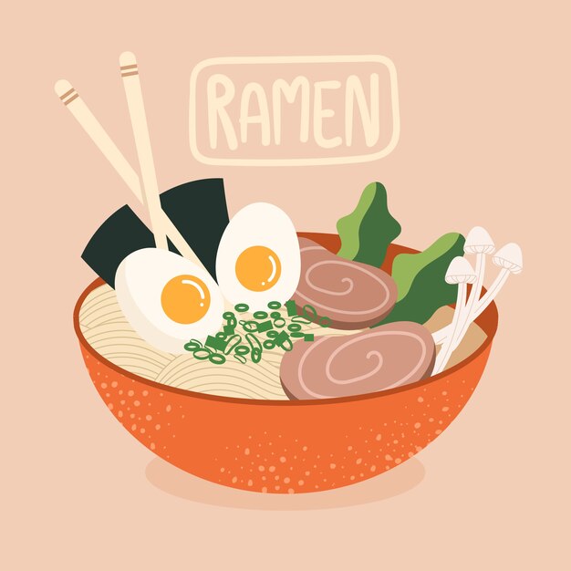 Ilustração de comida japonesa de design plano desenhado à mão