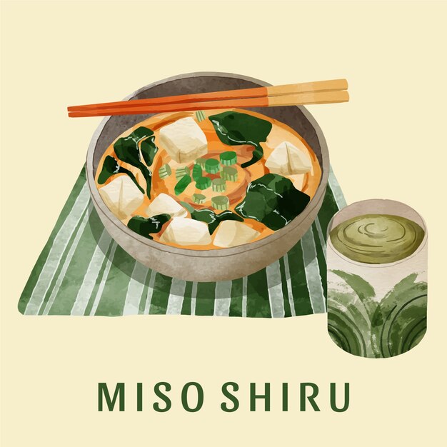 Ilustração de comida japonesa em aquarela