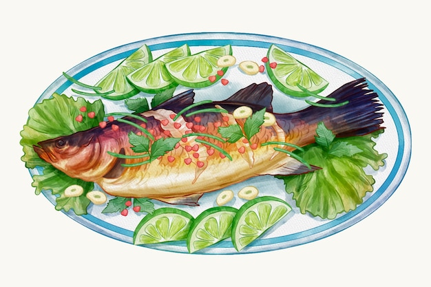 Ilustração de comida tailandesa em aquarela