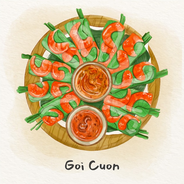 Ilustração de comida vietnamita de design plano desenhado à mão