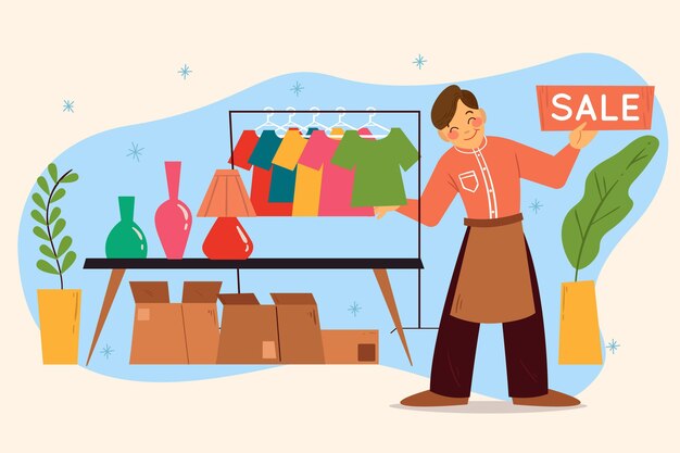 Ilustração de conceito de mercado de pulgas desenhado à mão