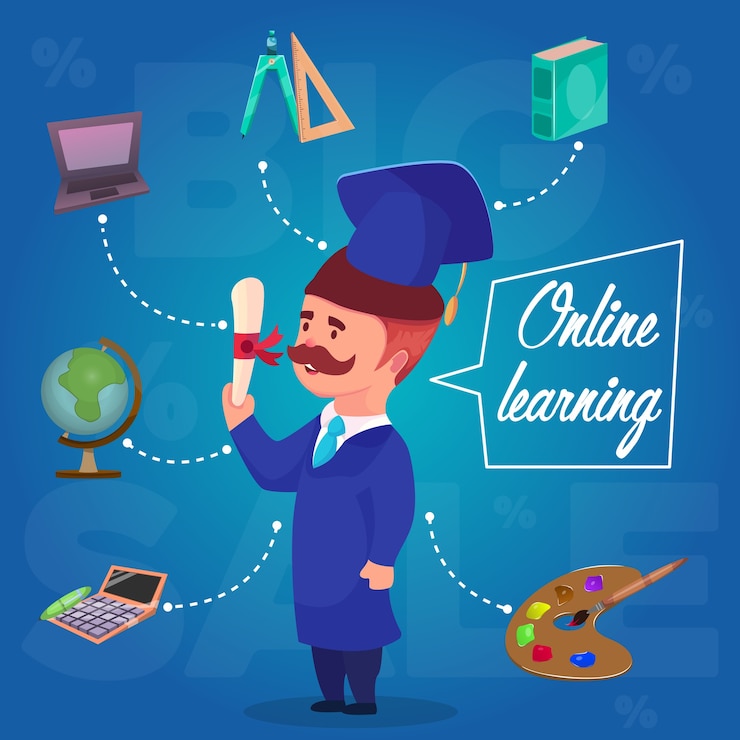 Vetor grátis ilustração de conceito de personagem de aprendizagem online