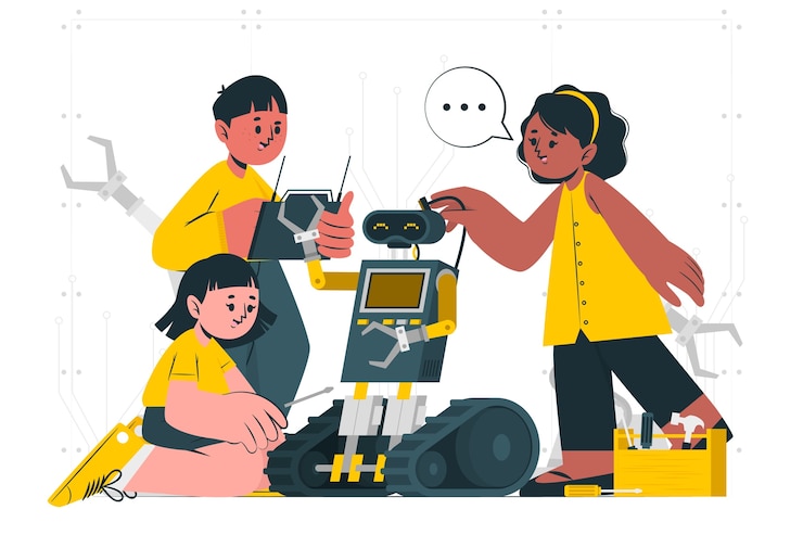 Vetor grátis ilustração de conceito de robótica para crianças