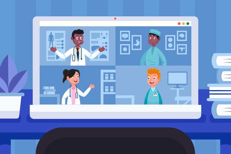 Vetor grátis ilustração de conferência médica on-line de desenho animado