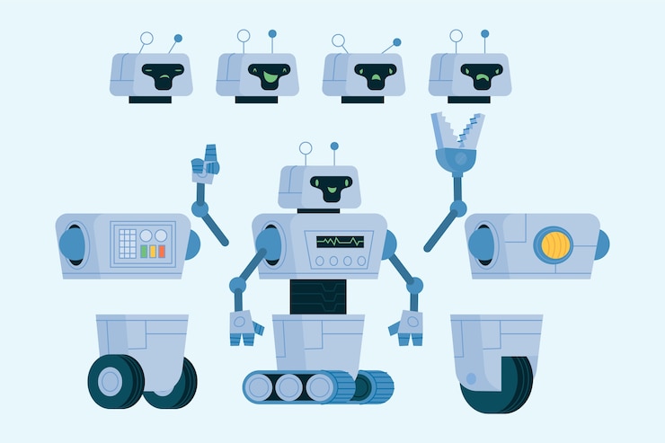 Vetor grátis ilustração de construtor de personagem de robô desenhado à mão