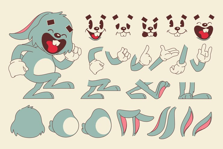 Vetor grátis ilustração de construtor de personagens de desenho animado retro desenhada à mão.