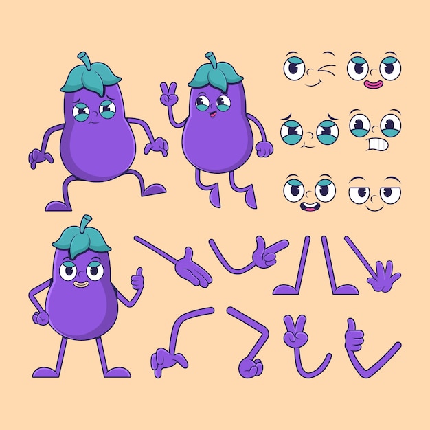 Ilustração de construtor de personagens de desenho animado retro desenhada à mão