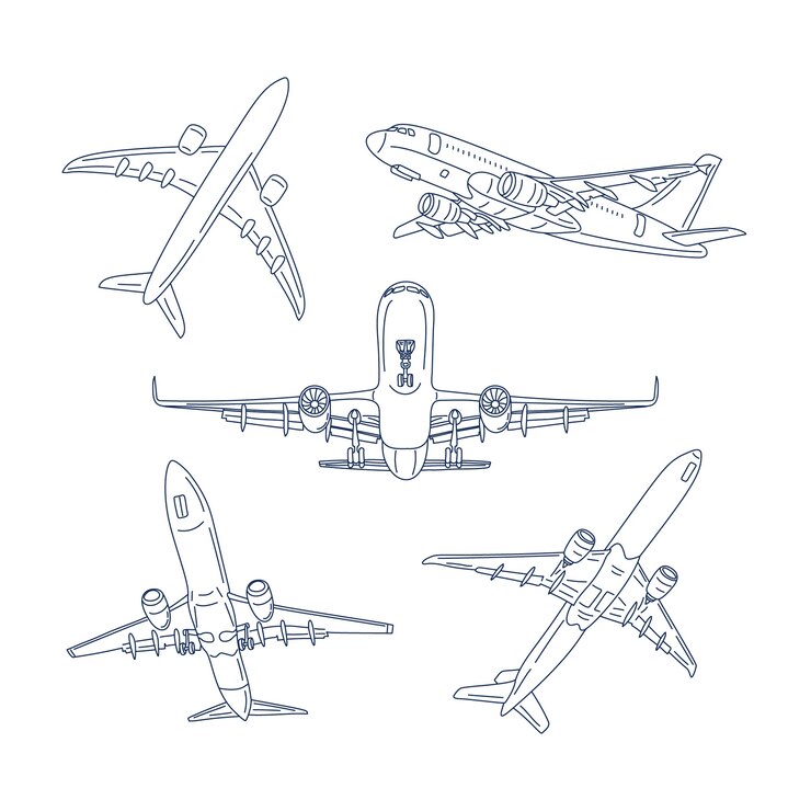Vetor grátis ilustração de contorno de avião desenhada de mão