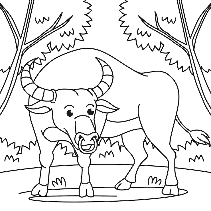 Vetor grátis ilustração de contorno de búfalo desenhada de mão
