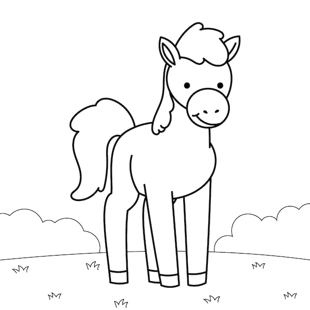 Vetor grátis ilustração de contorno de cavalo desenhado à mão