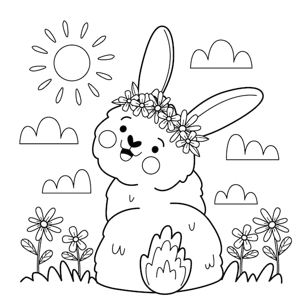 Ilustração de contorno de coelho desenhada à mão