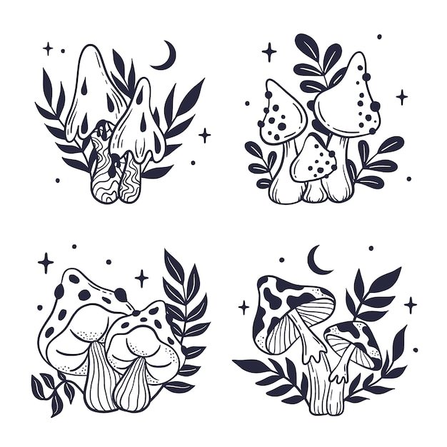 Ilustração de contorno de cogumelo desenhada de mão