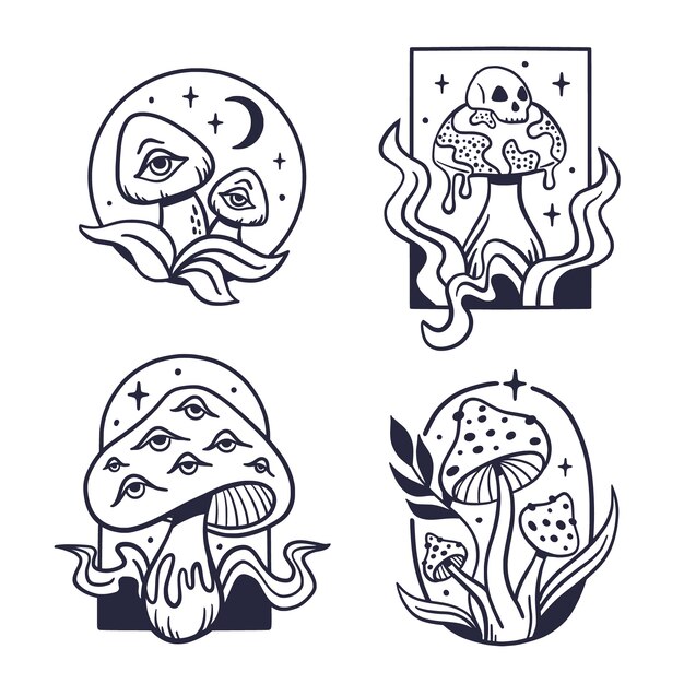Ilustração de contorno de cogumelo desenhada de mão