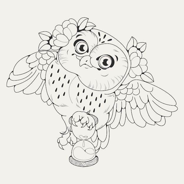 Ilustração de contorno de coruja desenhada de mão