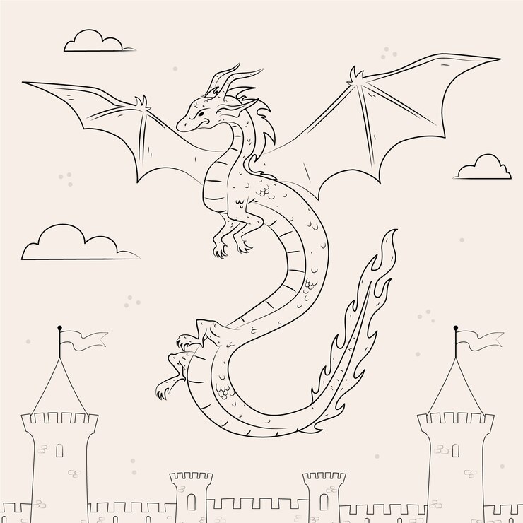 Vetor grátis ilustração de contorno de dragão desenhado à mão