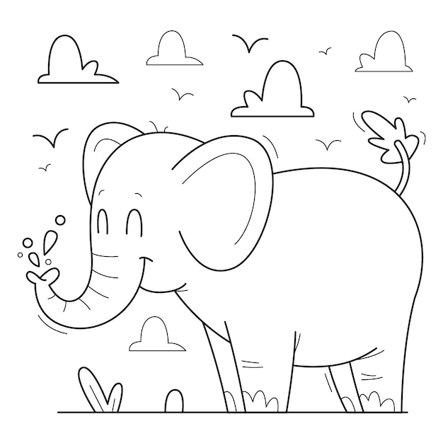 Ilustração de contorno de elefante desenhado à mão
