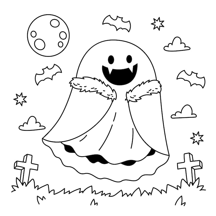 Vetor grátis ilustração de contorno de fantasma desenhado à mão