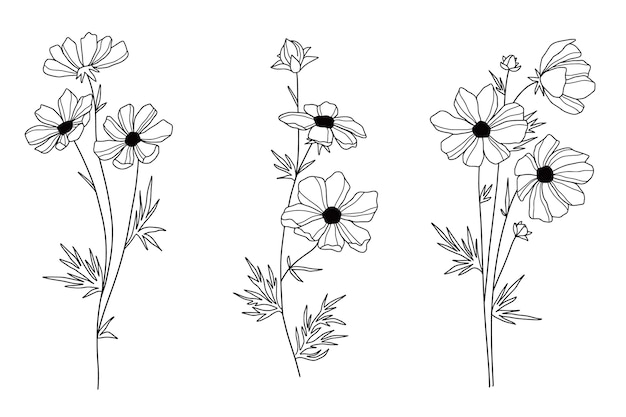 Ilustração de contorno de flor simples desenhada à mão
