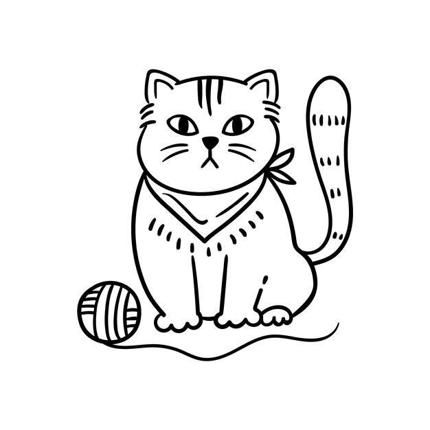 Ilustração de contorno de gato desenhado à mão