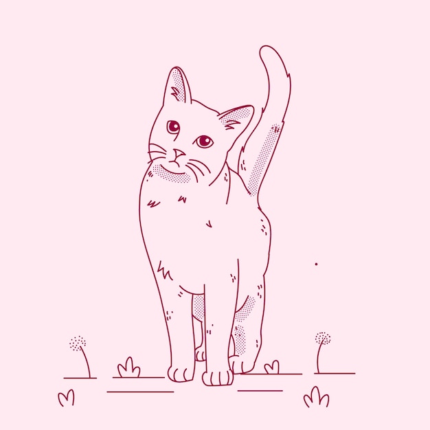 Vetor grátis ilustração de contorno de gato desenhado à mão