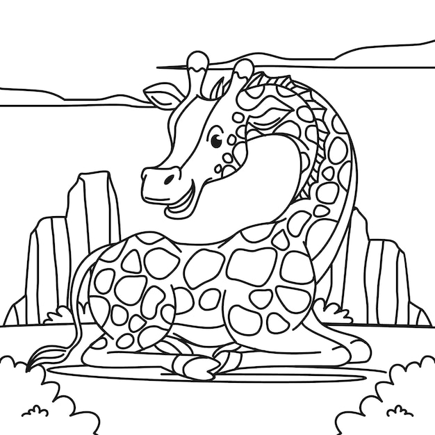 Vetor grátis ilustração de contorno de girafa desenhada de mão