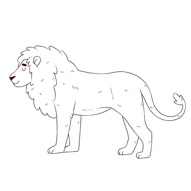 Ilustração de contorno de leão desenhado à mão