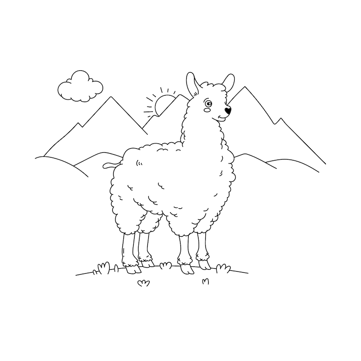Vetor grátis ilustração de contorno de lhama desenhada de mão