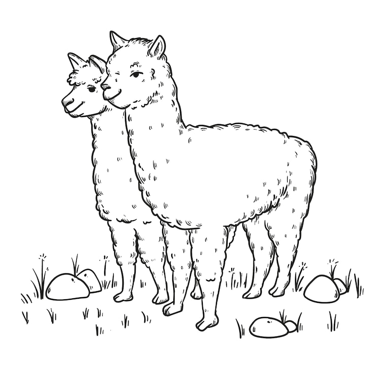 Vetor grátis ilustração de contorno de lhama desenhada de mão