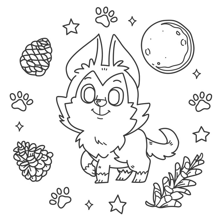Vetor grátis ilustração de contorno de lobo desenhado à mão