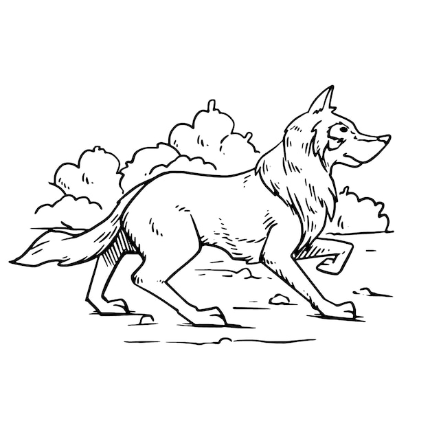 Vetor grátis ilustração de contorno de lobo desenhado à mão