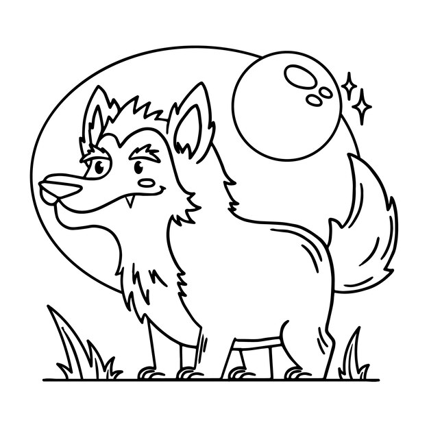 Ilustração de contorno de lobo desenhado à mão